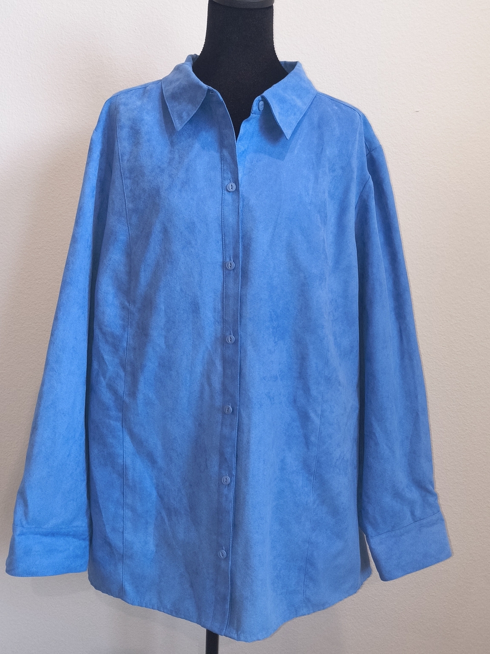 Catherines Suede-Feel Vibrant Blue Button-Front Jacket Shirt